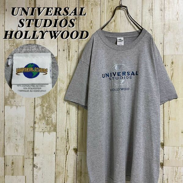 【人気困難】ユニバーサル スタジオ ハリウッド 全刺繍 ビッグロゴ ビッグシルエット 半袖Tシャツ Tee XL相当 霜降りグレー 古着