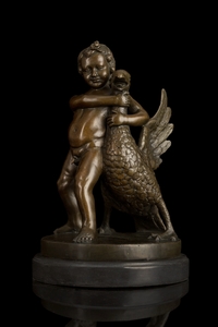 【永楽】大人気ブロンズ像　子供とガチョウ　　インテリア　彫刻　銅像 