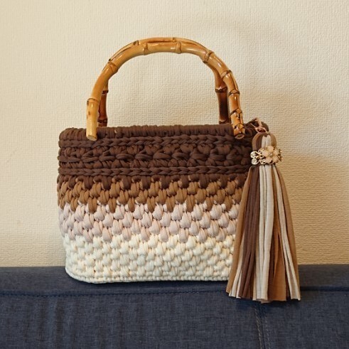 *マルシェバック*ズバゲッティーバック*タッセル付き*バンブー取っ手*花柄*カゴバッグ*ハンドメイド 期間限定値下げ