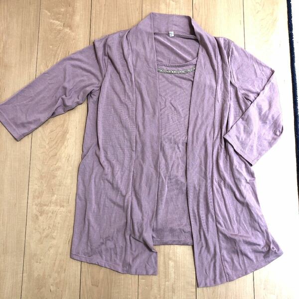 トップス　羽織風　アンサンブル　七分袖　八分袖　紫　パープル