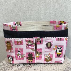 パンダと動物たちバックインバック*ハンドメイド(デニム)