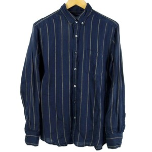 ■B:MING by BEAMS ビーミング バイ ビームス / FRENCH LINEN / メンズ / ネイビー ストライプ / ボタンダウン リネンシャツ size S