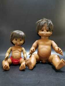 昭和レトロ 男の子 人形 2体セット 全長約51cm ヴィンテージ スリープアイ 抱き人形 首手足可動可 小麦色 