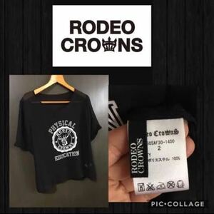 ◆RODEOCROWNS ロデオクラウンズ　半袖カットソ　シフォン シースルー　袖口折り返し　胸元ロゴプリント　サイズ2 超美品　新品同様