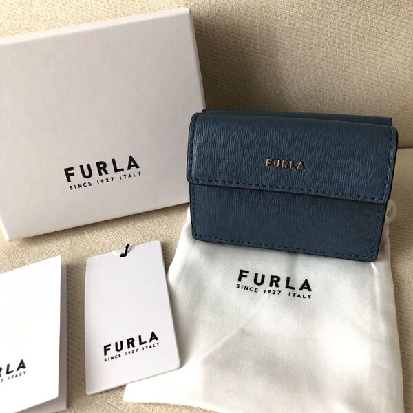 新品 FURLA フルラ 定価19,800円 バビロン 三つ折り財布 トライフォールド ウォレット ブルーベージュ