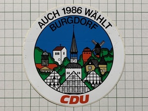 外国のステッカー：CDU AUCH 1986 WAHLT 独 蘭 デザイン 広告 ビンテージ +Ia