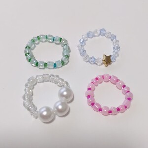 ハンドメイド☆ビーズアクセサリー☆リングセット☆パール☆石☆カワイイ☆3