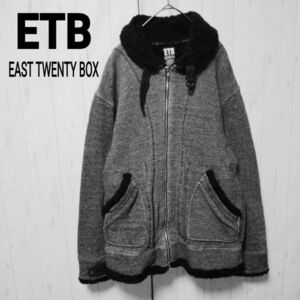 r0170【EAST TWENTY BOX】ツイード風 ボア襟ブルゾン チンストラップ付き（サイズ2）ブラック 袖口・裾ボア 厚手スウェット 内ポケットあり