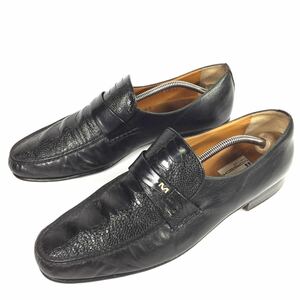 [ утечка лыжи ] подлинный товар MORESCHI обувь 27.5cm чёрный o- -тактный нога Loafer бизнес обувь . птица Ostrich мужской Италия производства 9 1/2 US