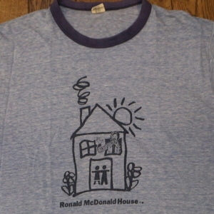 70s USA製 Ronald McDonald House リンガー Tシャツ M ブルー マクドナルド McDonald's 企業 キャラクター ハンバーガー ヴィンテージ