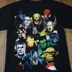 00s MARVEL Comics マーベル Tシャツ ブラック アメコミ キャラクター ハルク スパイダーマン キャプテンアメリカ ソー アイアンマン