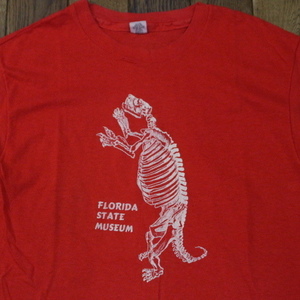 70s USA製 Florida State Museum 恐竜 化石 Tシャツ L レッド ダイナソー フロリダ ミュージアム スーベニア イラスト ヴィンテージ