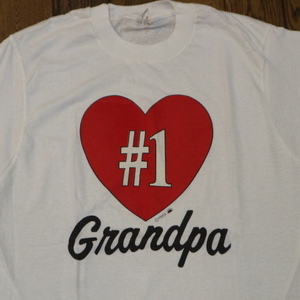 80s USA製 #1 Grandpa Tシャツ L ホワイト ハート ナンバー1 おじいちゃん メッセージ ロゴ ユーモア イラスト 90s ヴィンテージ