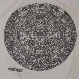 COZUMEL MEXICO アステカカレンダー Tシャツ L ホワイト メキシコ コスメル マヤ文明 太陽の石 暦 イラスト リゾート スーベニア