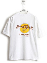 90's ■ ハードロックカフェ Cancun 両面 プリント 半袖 Tシャツ ( メンズ レディース L ) 古着 ロゴTシャツ Hard Rock CAFE 白T 90年代_画像1