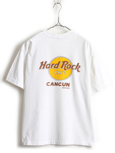 90's ■ ハードロックカフェ Cancun 両面 プリント 半袖 Tシャツ ( メンズ レディース L ) 古着 ロゴTシャツ Hard Rock CAFE 白T 90年代