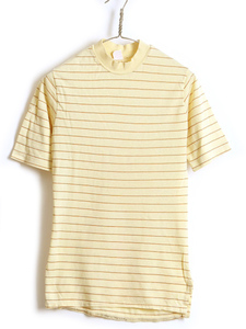 70s USA製 ビンテージ ■ Jantzen ジャンセン モックネック ボーダー 半袖 Tシャツ ( M メンズ 小さめ S ) 古着 70年代 半袖Tシャツ 黄 茶