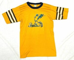 70'S 1979 アメリカ製 ベルバシーン Velva Sheen Tシャツ ロードランナー ワイリーコヨーテ ラメプリント イエロー サイズS [lo-0019]