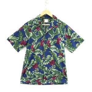 USA/ハワイ製★The Hawaiian★半袖アロハシャツ【Ｍ/青×緑×紫】総柄/コットン100％/送料安◆BA394Ｗ