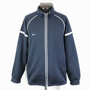 NIKE* full Zip / jersey jacket [ men's L/ navy blue × white ] running / walking / stand-up collar / Nike *BC932