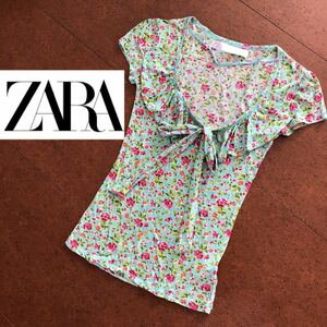 ZARA ザラベーシック フレンチスリーブ　Tシャツ　花柄　カットソー　レディース　トップス