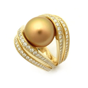 [ green shop pawnshop ] Mikimoto south . Golden pearl * diamond ring A World of Creativity[ used ]