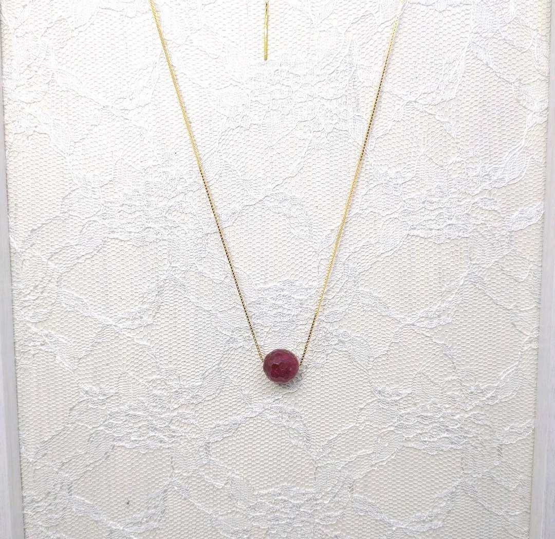 Natural stone necklace ruby silver 925 slide post chain, Handmade, Accessories (for women), others
