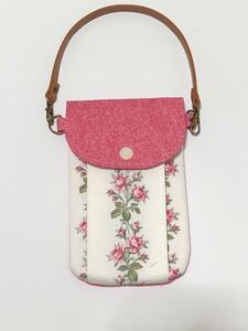 ピンク可愛い花柄 スマホポーチ