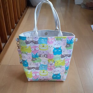 ハンドメイドトートバッグ猫柄パステルカラー