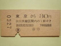 国鉄硬券乗車券[東京から30円2等]1枚(昭和42年1月9日発行/入鋏済/日本国有鉄道/東京駅/起点)_画像2