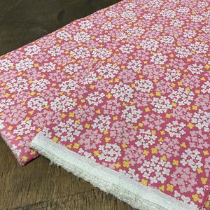 混麻 オックス生地 幅110×50cm ピンク 紫陽花 小花柄