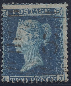 *** my .*** classic England stamp * Victoria woman .1854-55 year 2 pence blue [ Scott #13] used .