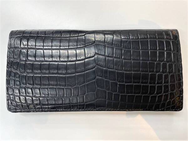 91136 * 【アウトレット】 Crocodile クロコダイル 本革 長札入れ 長財布 ブラック ワニ 1点物 OUTLET
