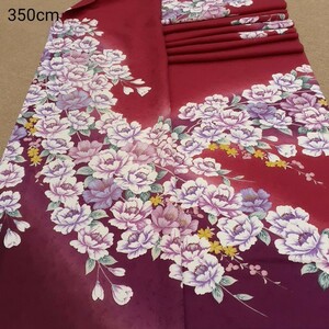 正絹 71095 赤色 紫色 花柄 シルク350cm はぎれ ハギレ リメイク ハンドメイド