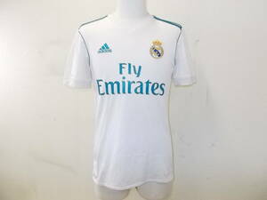 a774◆adidas Fly Emirates ゲームTシャツ◆アディダス Real Madrid sizeXS ホワイト 白色系 ポリ素材 CLIMACOOL サッカーユニフォーム 3G