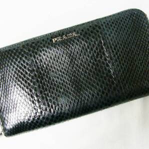 PRADA プラダ ◇ パイソン スネーク レザー 蛇 皮 革 ラウンド ジップ ウォレット 長 財布