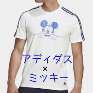 新品★アディダス × ミッキー 半袖Tシャツ ホワイト 白★L XL 3XL adidas コラボ ディズニーランド グッズ レア ストライプ メンズ