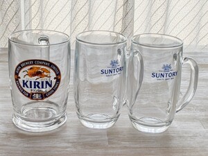 キリンサントリービアジョッキビアグラス3個セットまとめ売ノベルティ景品昭和レトロ ビールジョッキ 中ジョッキ