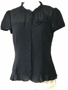 美品ローラーアシュレイ、リボン付きフリル半袖スタイルブラウスシャツ、サイズ7号、S。LAURA ASHLEY