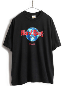 90's USA製 大きいサイズ XL ■ ハードロックカフェ MIAMI プリント 半袖 Tシャツ ( メンズ レディース ) 古着 90年代 Hard Rock Cafe 黒