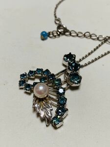 真珠とカラージルコニアのペンダントネックレス　　美品