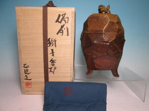 * present-day ceramic art house Sato regular virtue work Bizen . lion censer also box unused goods 