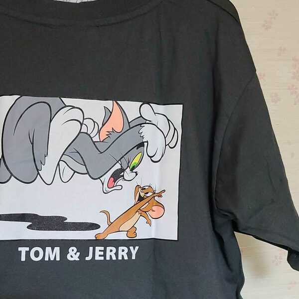 新品 チャコールグレー 刺繍 トムとジェリー Tシャツワンピ Tシャツ ロング丈 ゆったり アメキャラ レトロ ヴィンテージ レディース