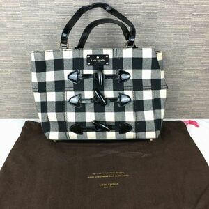 袋付き！Kate spade/ケイトスペード　トートバッグ　黒×白　チェック柄　布地　管NO.B18-3