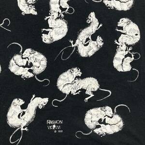 90s vintage FASHION VICTIM RAT 90年代 ビンテージ 48手 エロ Tシャツ 黒 ブラック Lサイズ SEX ネズミ 総柄 / スカル アート ギャグ