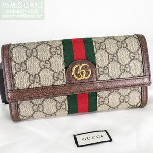 質イコー [グッチ] GUCCI オフィディア GGコンチネンタルウォレット／二つ折り長財布 523153 スプリームキャンバス× レザー 良品