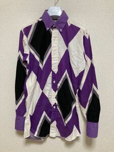 80's ヴィンテージ USA製 BROOKS & DUNN 総柄ボタンダウンシャツ 長袖シャツ S 白紫黒