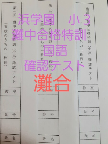 浜学園　小３　灘中合格特訓　国語　確認テスト　灘合　三年生