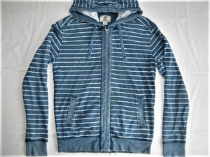 * old clothes Timberland Timberland full Zip sweat Parker S Japan size M about border pattern navy blue white color .. did indigo color reverse side wool *