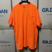 GILDAN セーフティオレンジ Lサイズ 蛍光 ネオンオレンジ 半袖無地Tシャツ ポケット付き 6.0oz ギルダン_画像1